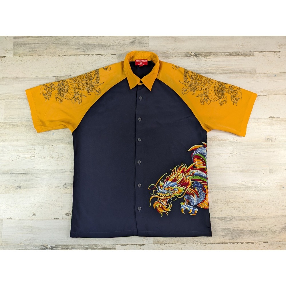 Vintage JNCO Jeans Shirt Mens Large Navy Yellow Dragon Double Sided 90s Retro
